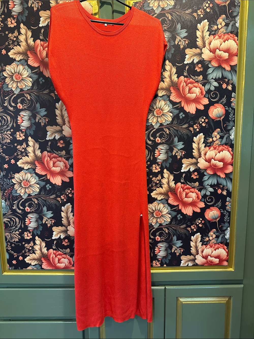 Tularosa Vibrant Red Knit Maxi Dress with Side Slit